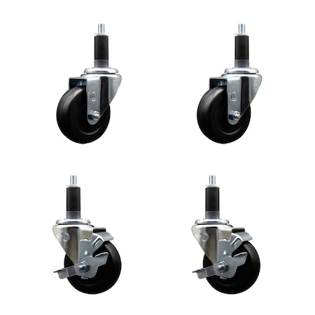 Service Caster 3.5'' Hard Rubber Wheel Swivel 1-1/8'' Expand Stem Caster Set 2 Brakes, 4PK SCC-EX20S3514-HRS-2-TLB-2-118